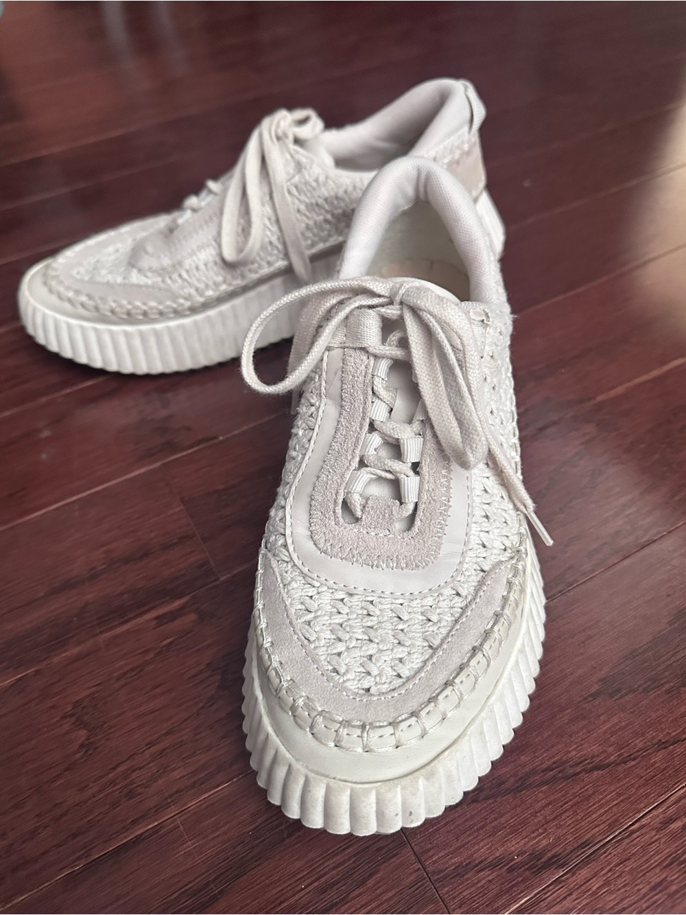 Dolce Vita Cream Woven Lace-Up Platform Sneakers